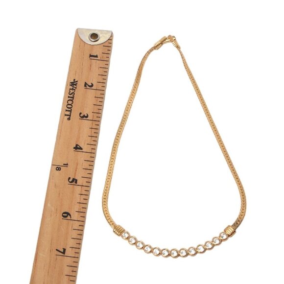 Vintage Swarovski Crystal Gold Plated Necklace Collar Choker Flat Snake Chain - Picture 3 of 15